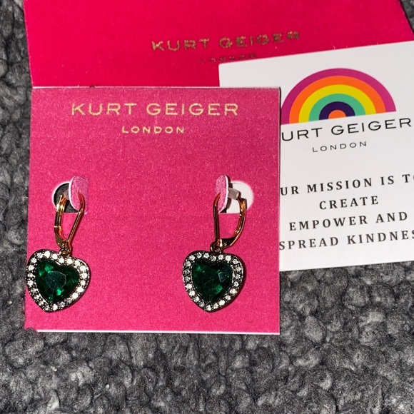 Kurt Geiger Jewelry - Kurt Geiger Heart Earrings with Emerald Green and Gold Accents